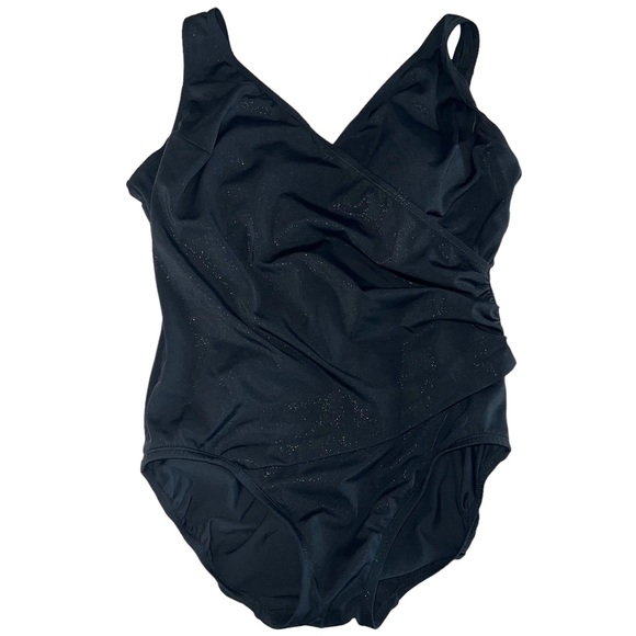 Longitude Other - 4/$24 Longitude Black with‎ Gold Shimmer V-Neck One Pierce Swimsuit